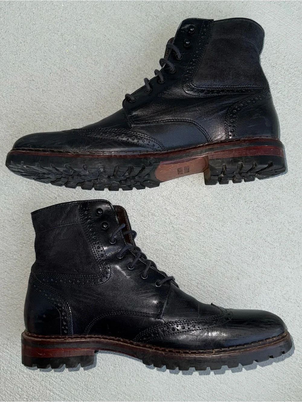 Johnston & Murphy Jennings Shearling Boots 10.5 M Black Leather Wing Tip Brazil